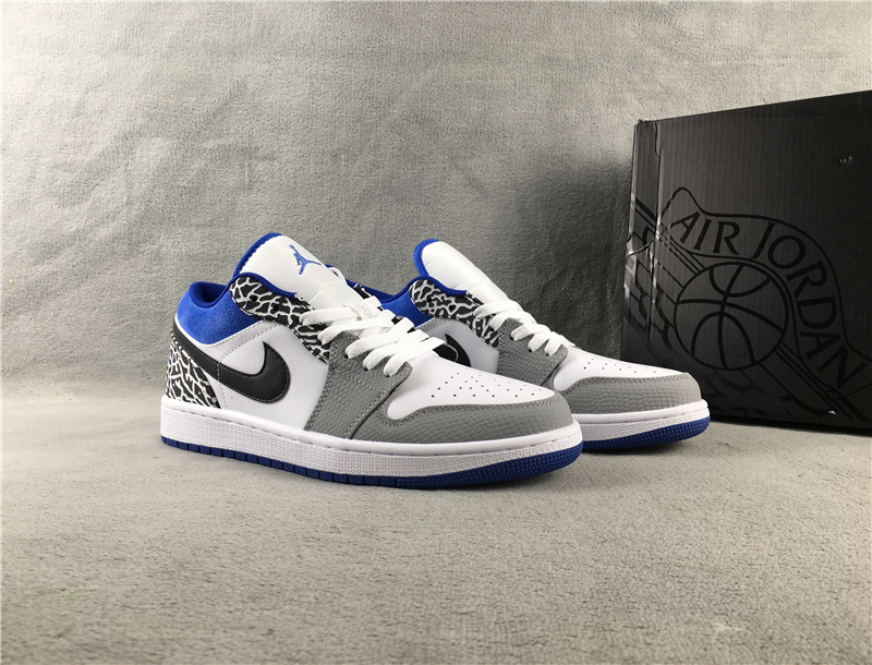 New 2022 Air Jordan 1 Low Grey White Black Blue Shoes - Click Image to Close